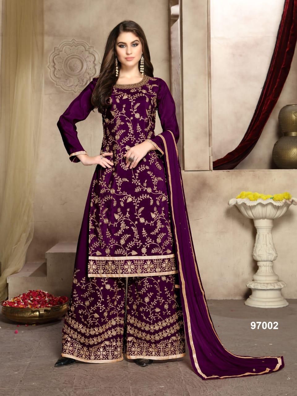 Twisha Presents Anaya 97000 Series Pure Viscose Upada Silk Plazzo Style Salwar Suit Catalog Wholesaler