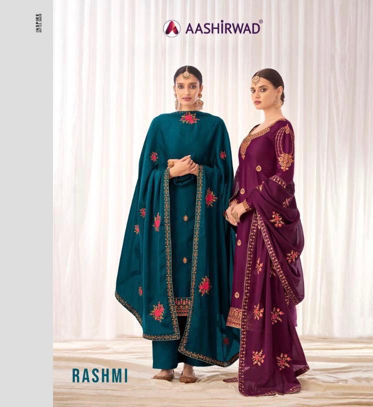 Aashirwad Presents Rashmi Tussar Silk Beautiful Designer Straight Plazzo Salwar Suit Wholesaler