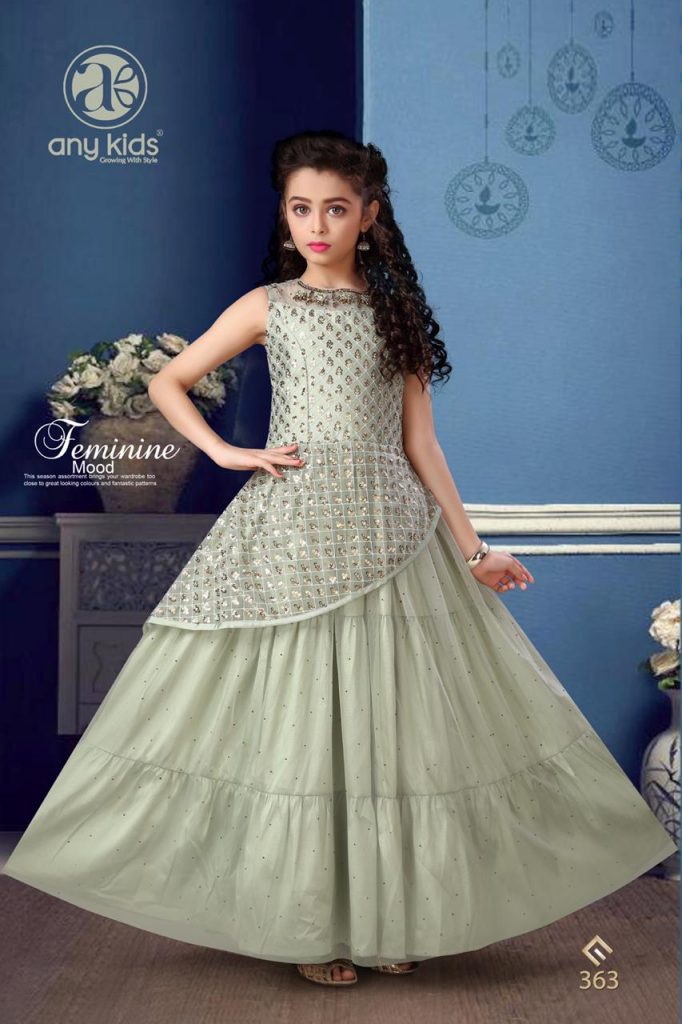 Any Kids Presents D.no.363 Exclusive Designer Kidswear Butterfly Net With Embroidery And Handwork Gown Catalog Wholesaler In Surat