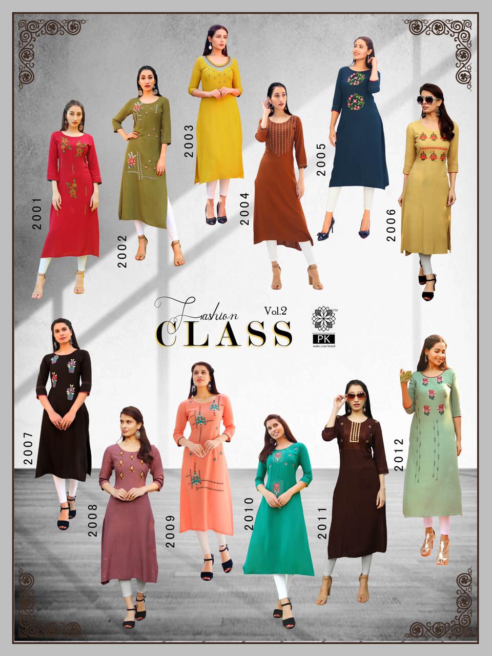 Aradhana Fashion Presents Fashion Class Vol-2 Rayon With Embroidery Work Kurtis Cataloge Collection