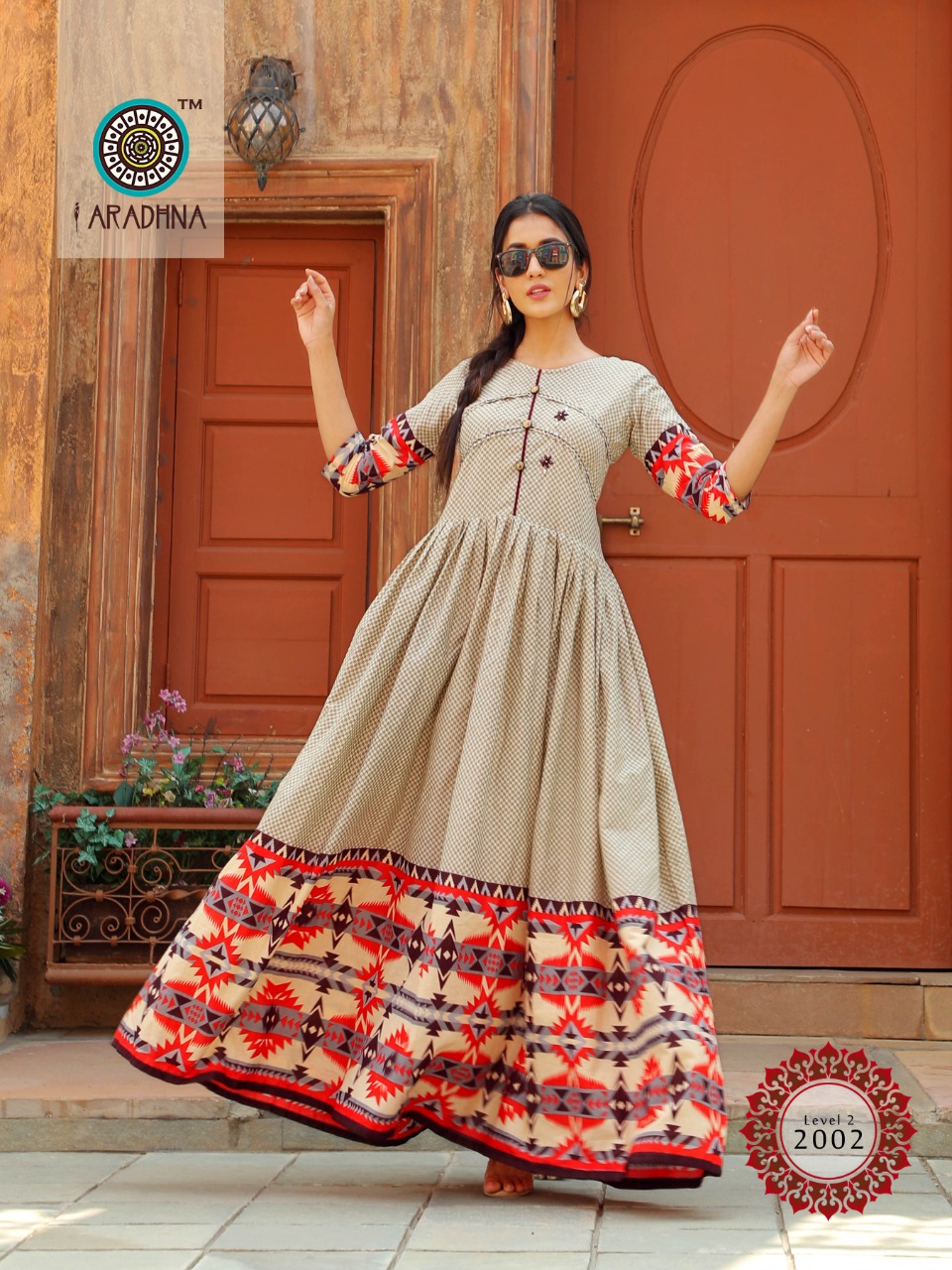 Aradhana Presents Level Vol 2 Cotton Print With Work Long Festival Wear Gown Style Kurti Collections