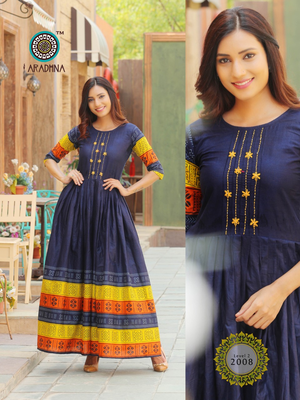 Aradhana Presents Level Vol 2 Cotton Print With Work Long Festival Wear Gown Style Kurti Collections