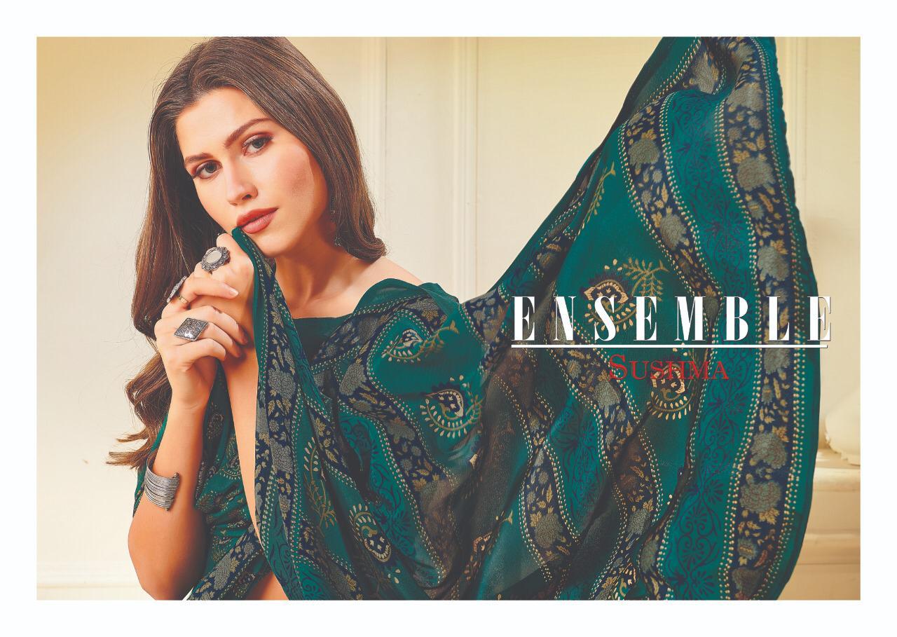 Sushma Presents Ensemble Daily Wear Printed Crepe Silk Sarees Catalog Wholesael