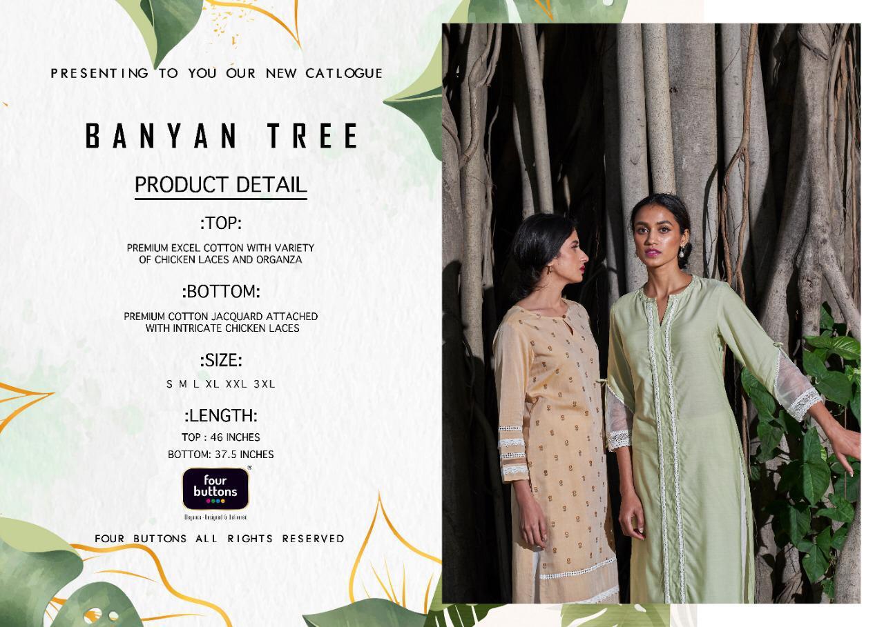 Four Buttons Presents Banyan Tree Premium Cotton Long Kurtis With Bottom Cataloge Wholesaler