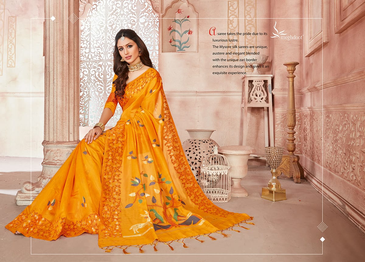 Meghdoot Presents Blossom Chanderi Weaving Designer Sarees Cataloge Wholesaler