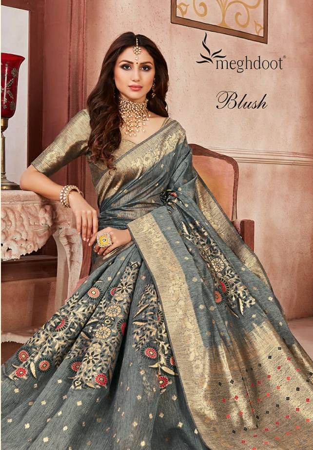 Meghdoot Presents Blush Jute Silk Designer Traditional Wear Sarees Cataloge Wholesaler