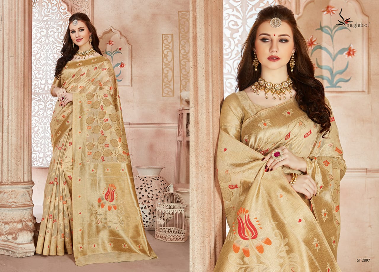 Meghdoot Presents Blush Jute Silk Designer Traditional Wear Sarees Cataloge Wholesaler