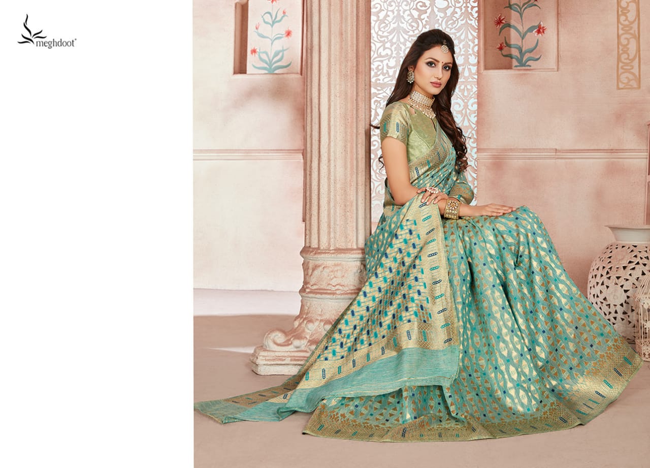 Meghdoot Presents Blush Jute Silk Designer Traditional Wear Sarees Cataloge Wholesaler