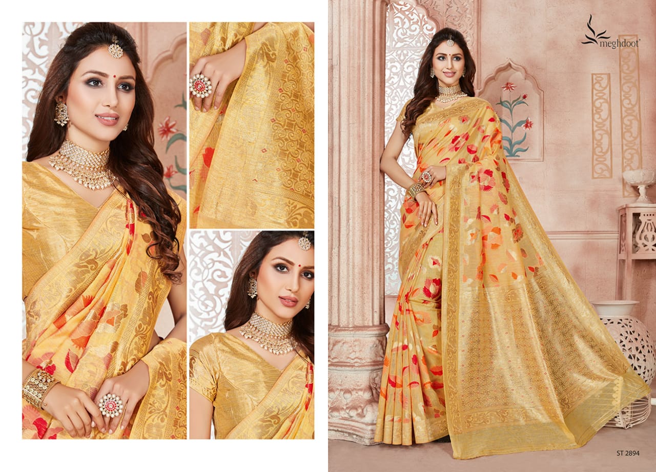 Meghdoot Presents Blush Jute Silk Designer Traditional Wear Sarees Cataloge Wholesaler