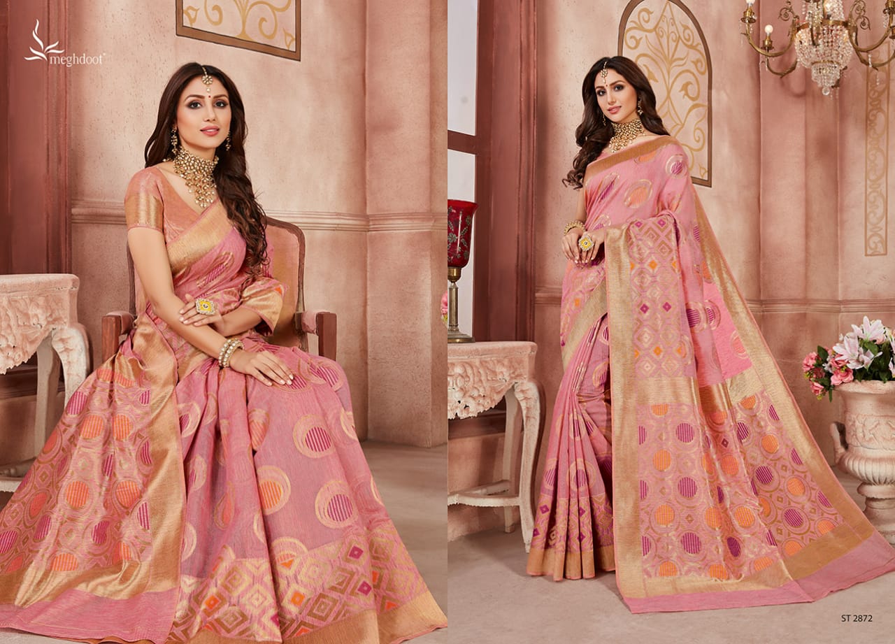 Meghdoot Presents Blush Jute Silk Designer Traditional Wear Sarees Cataloge Wholesaler