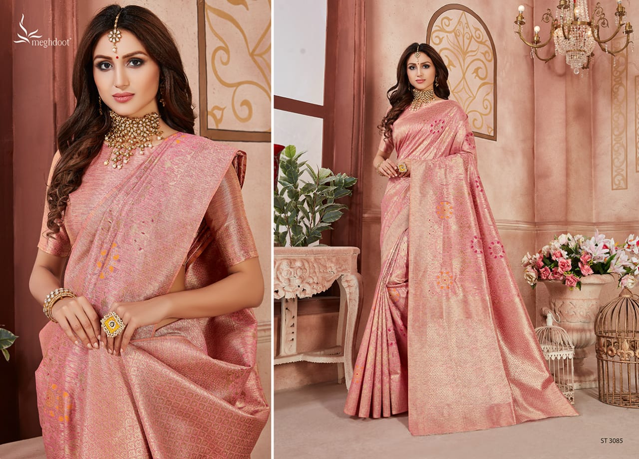 Meghdoot Presents Blush Jute Silk Designer Traditional Wear Sarees Cataloge Wholesaler