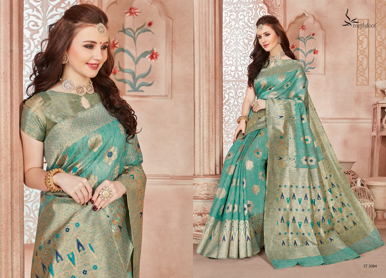 Meghdoot Presents Blush Jute Silk Designer Traditional Wear Sarees Cataloge Wholesaler