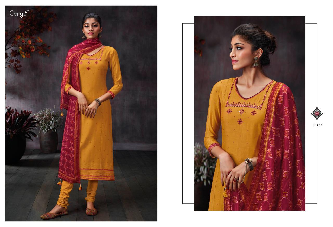 Ganga Suit Presents Damara Pure Finest Bemberg Silk Printed With Embroidery Salwar Suit Wholesaler