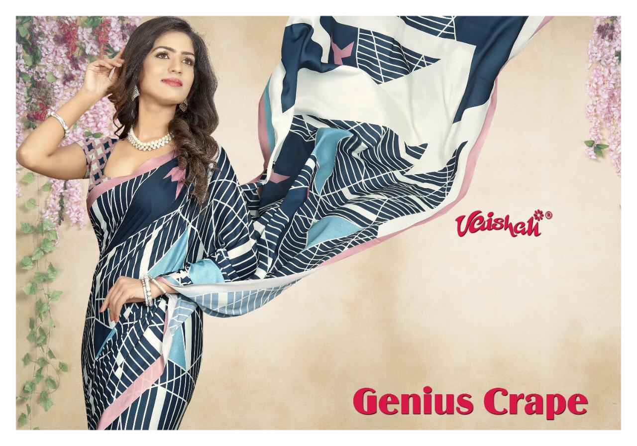 Vaishali Presents Genius Crape 50901 To 50912 Series Digital Printed Sarees Catalog Wholesaler