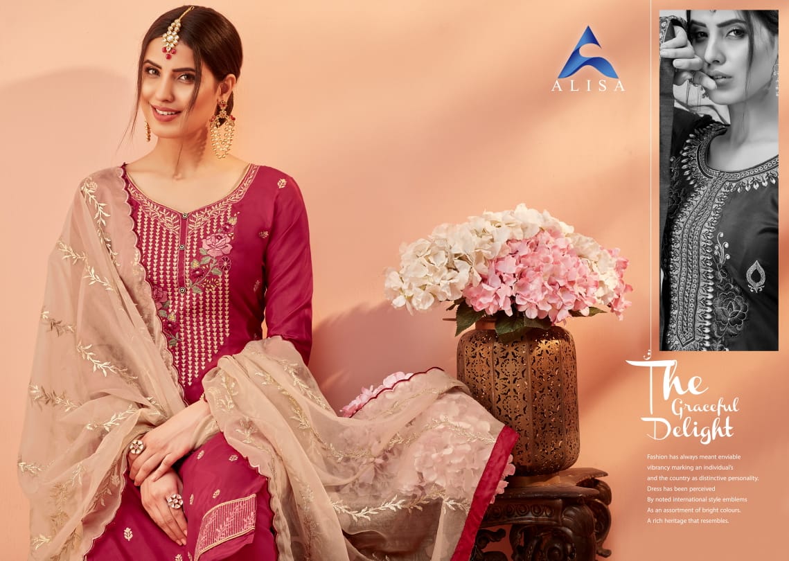 Alisha Presents Bazwa Heavy Work Pure Upada Silk Long Salwar Suit Wholesaler