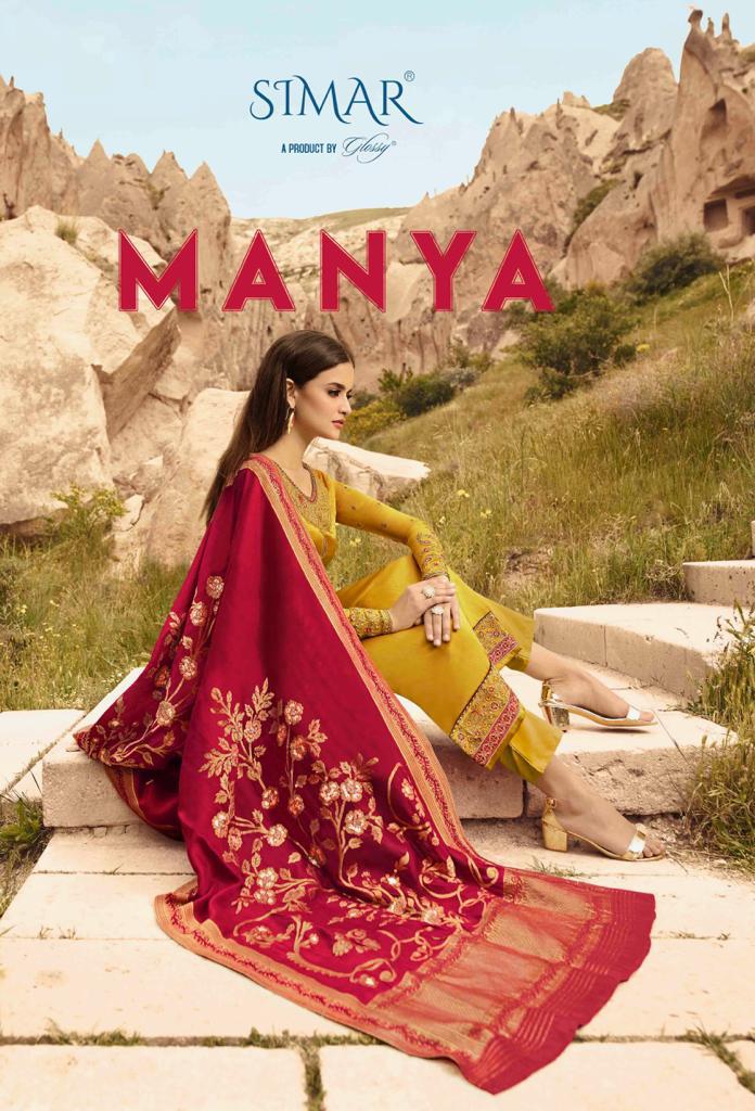Glossy Presents Manya Beautiful Designer Satin Georgette Straight Salwar Kameez Collection