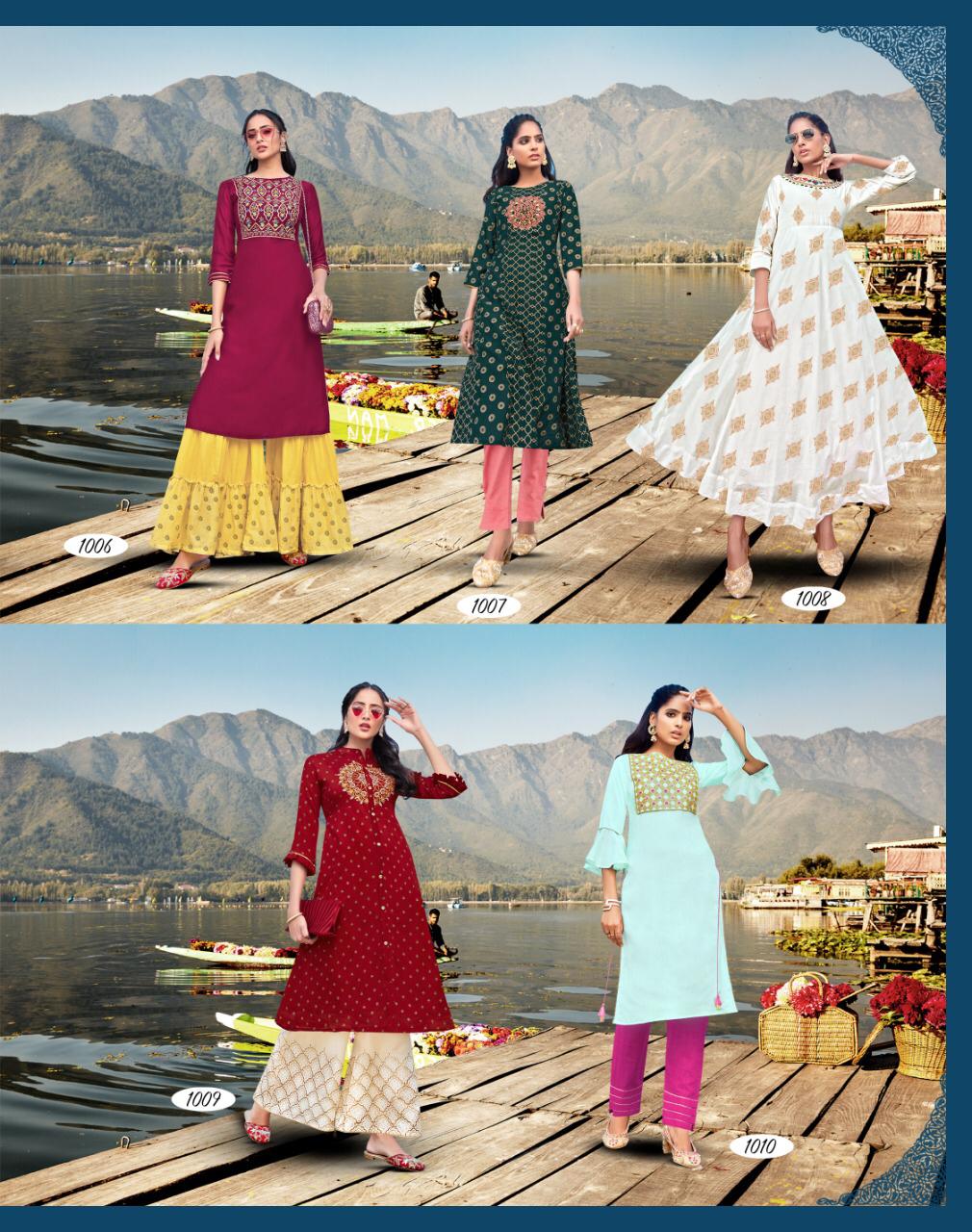 Diya Trends Presents Fashion Festive Vol-1 Modal Chanderi Kurtis With Plazzo And Pant And Sarara Cataloge Wholesaler