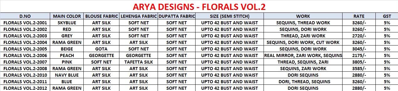 Arya Design Presents Florals Vol-2 2001 To 2012 Series Exclusive Designer Semi Bridal Lehenga Choli Catalog Wholesaler