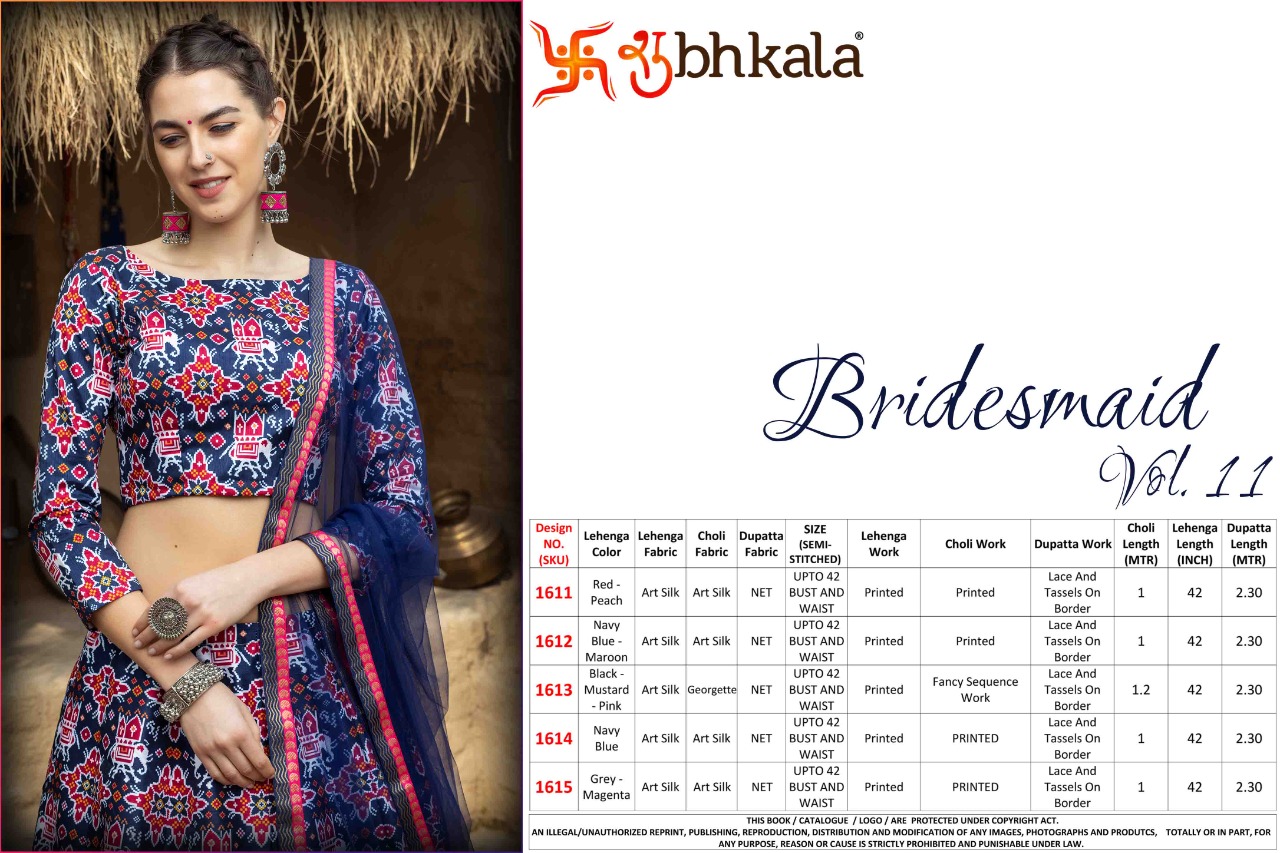 Subhkala Presents Bridesmaid Vol-11 Fancy Digital Printed Lehenga Choli Catalog Wholesaler And Exporters