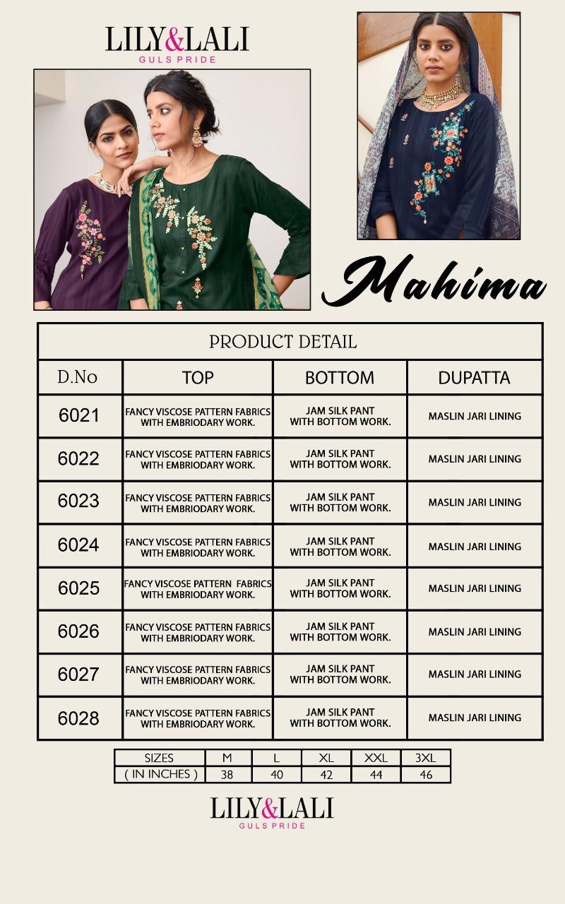 Liliy And Lali Presents Mahima Fancy Viscose Pattern With Embriodary Work Kurtis With Pant Catalog Collection