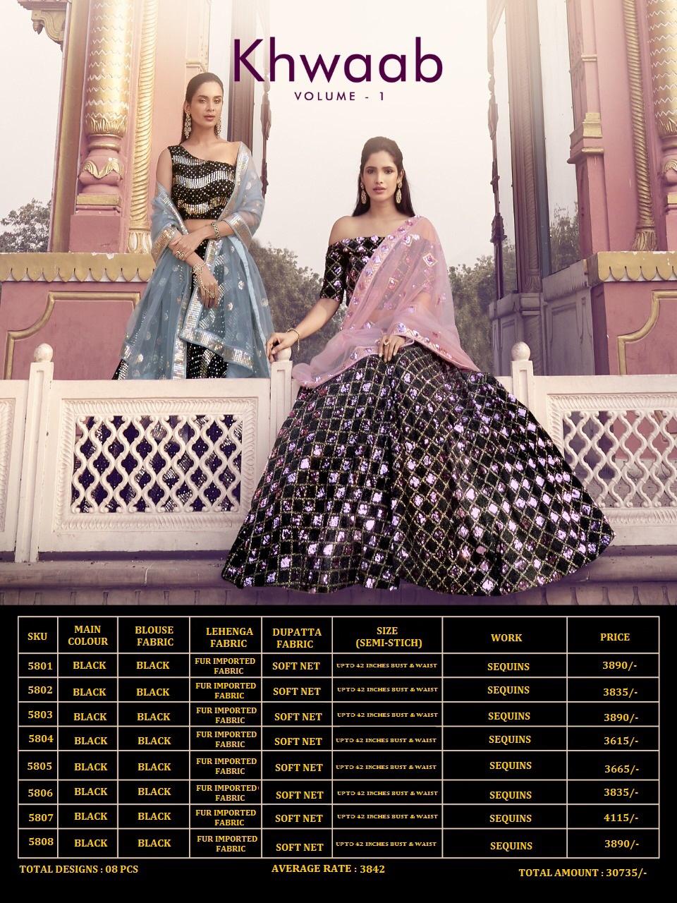Arya Presents Khwaab Vol-1 Exclusive Designer Wedding Wear Fancy Imported Fabric With Sequence Work Lehenga Choli Catalog Wholesaeler