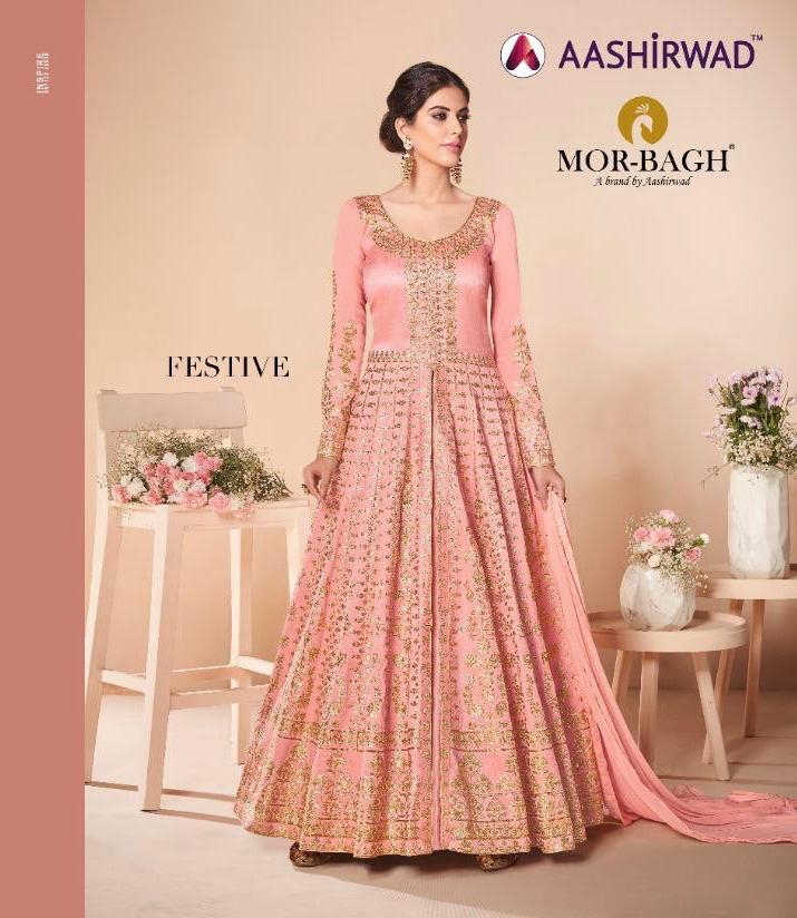 Aashirwad Presents Festive Heavy Embroidery Designer Mulberry Silk Gown Catalog Collection