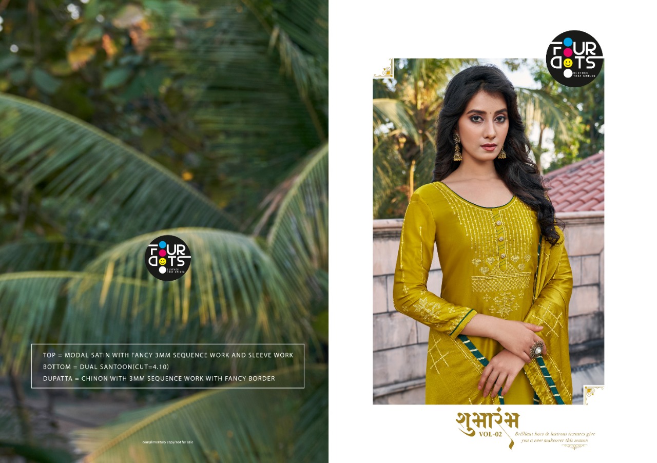 Fourdots Presents Shubharambh Vol-2 Modal Satin With Fancy Work Charming Look Salwar Suits Wholesaler