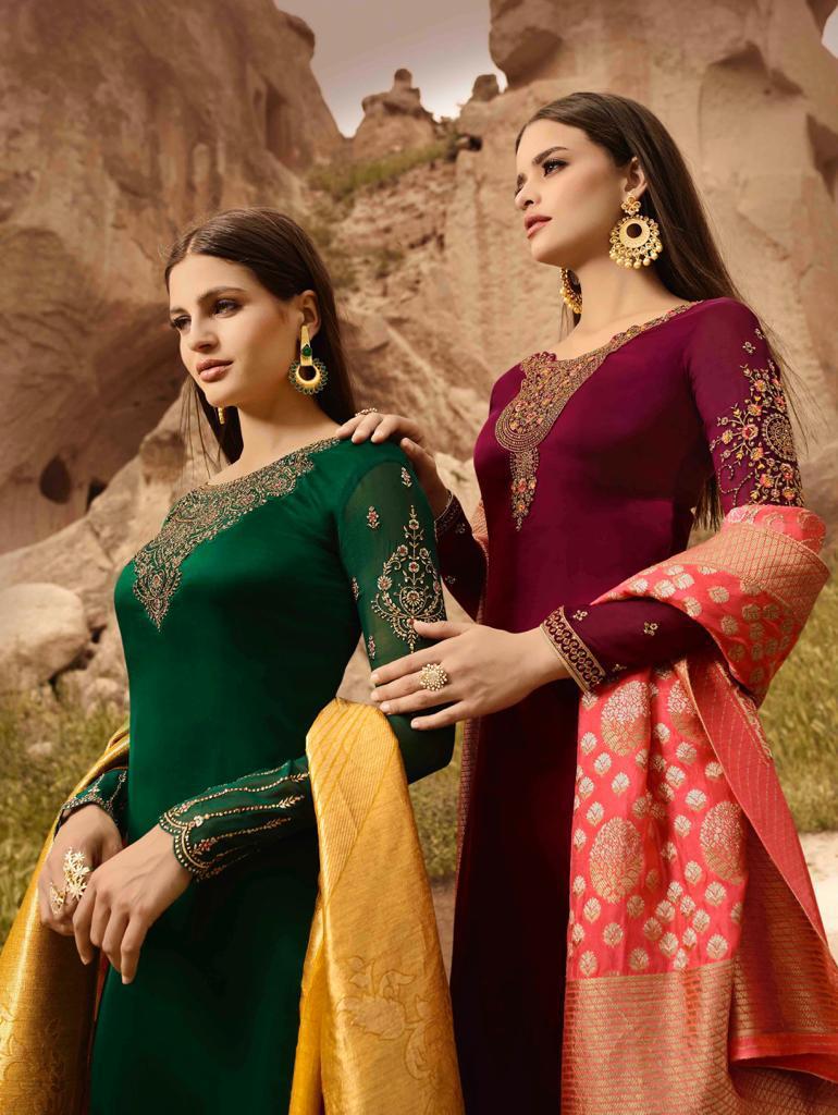 Glossy Presents Manya Beautiful Designer Satin Georgette Straight Salwar Kameez Collection