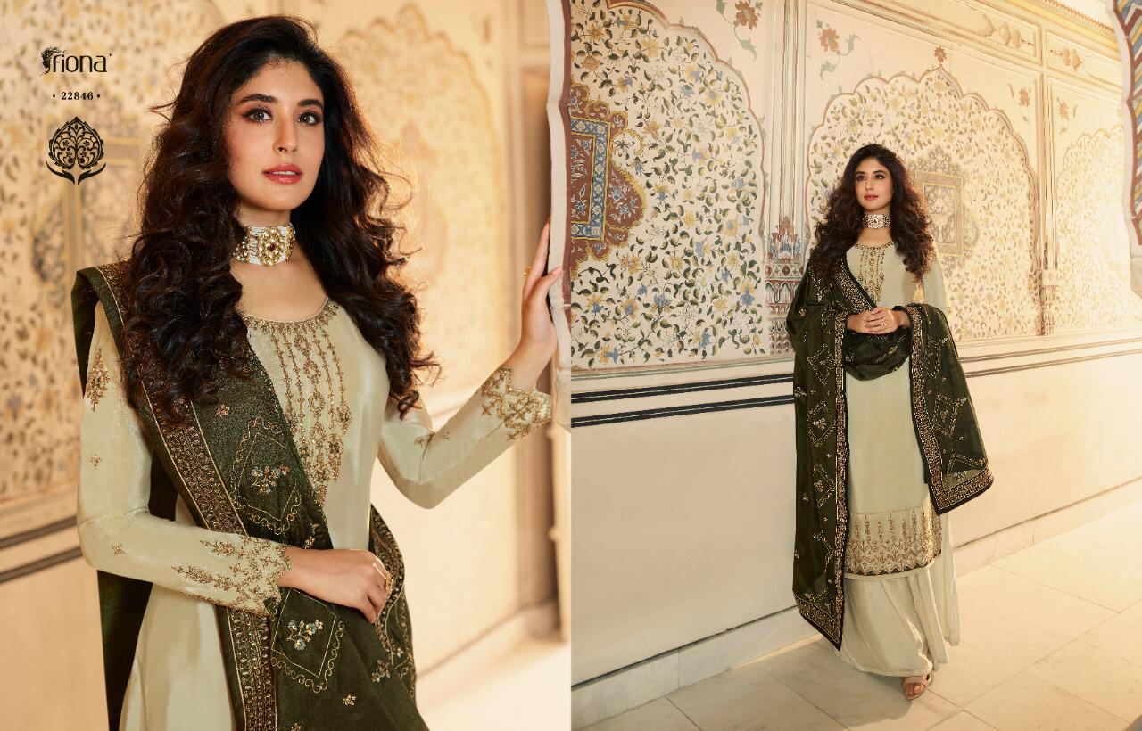 Fiona Presents Ameena 22841-22847 Series Satin Muslin Party Wear Salwar Suit Special Offer Cataloge Collection