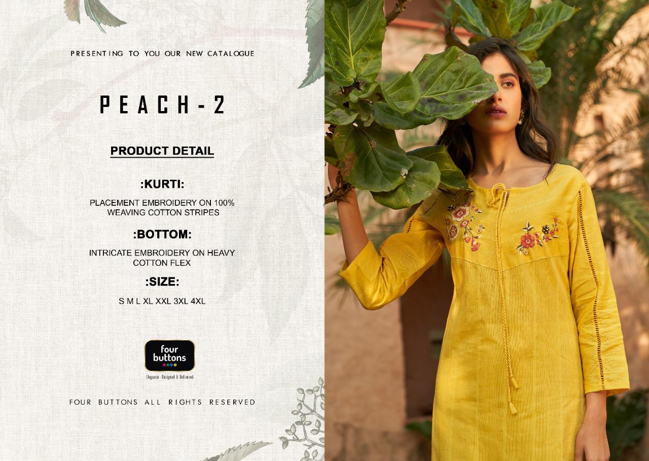 Four Buttons Presents Peach Vol-2 Weaving Cotton Kurtis With Pant Cataloge Collection