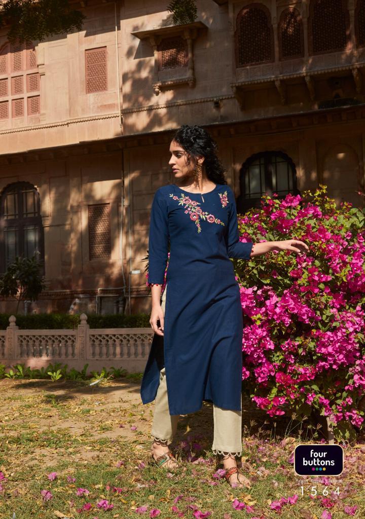 Four Buttons Presents Rozana Vol-2 Cotton Kurtis With Pant Cataloge Collection