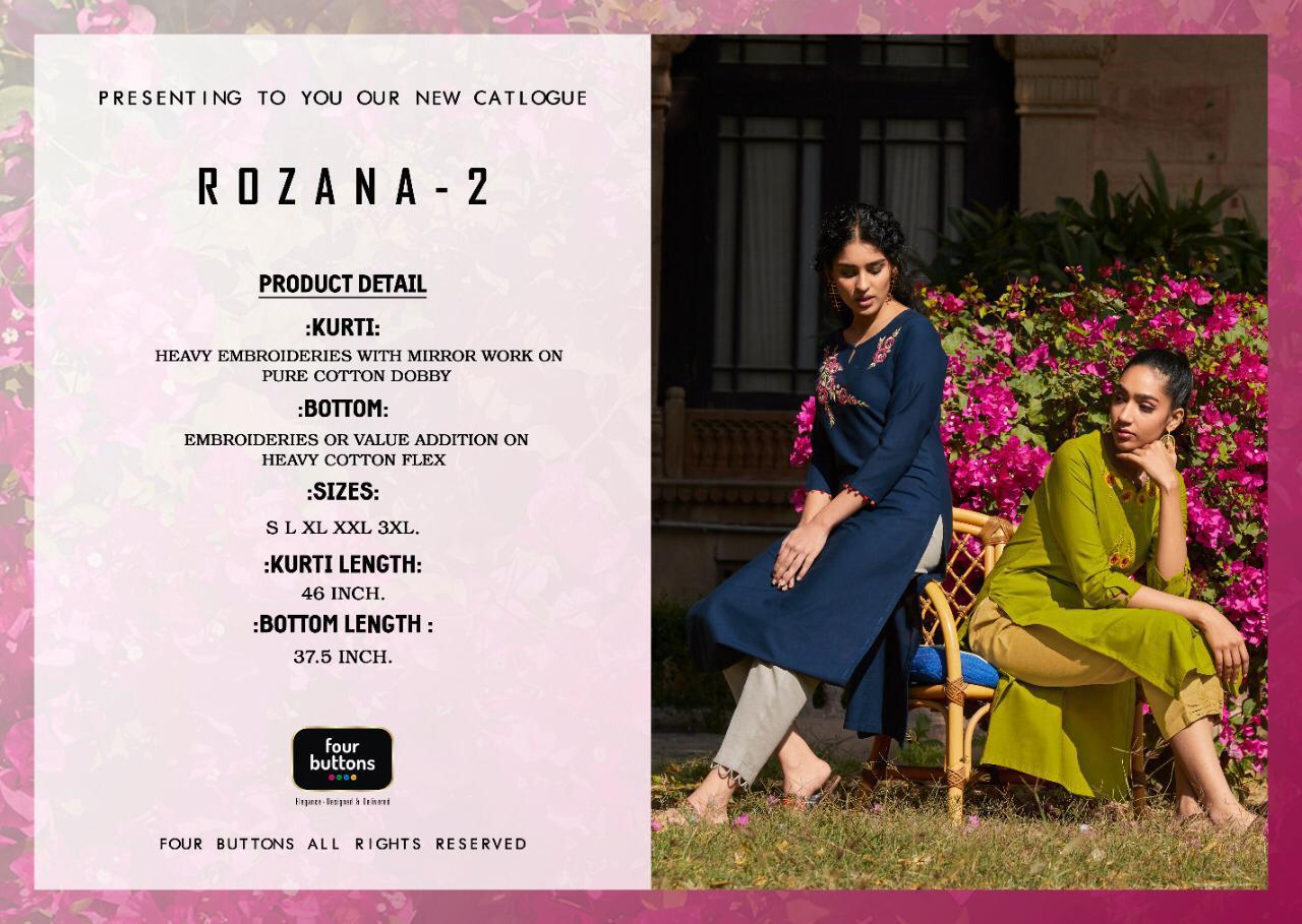 Four Buttons Presents Rozana Vol-2 Cotton Kurtis With Pant Cataloge Collection