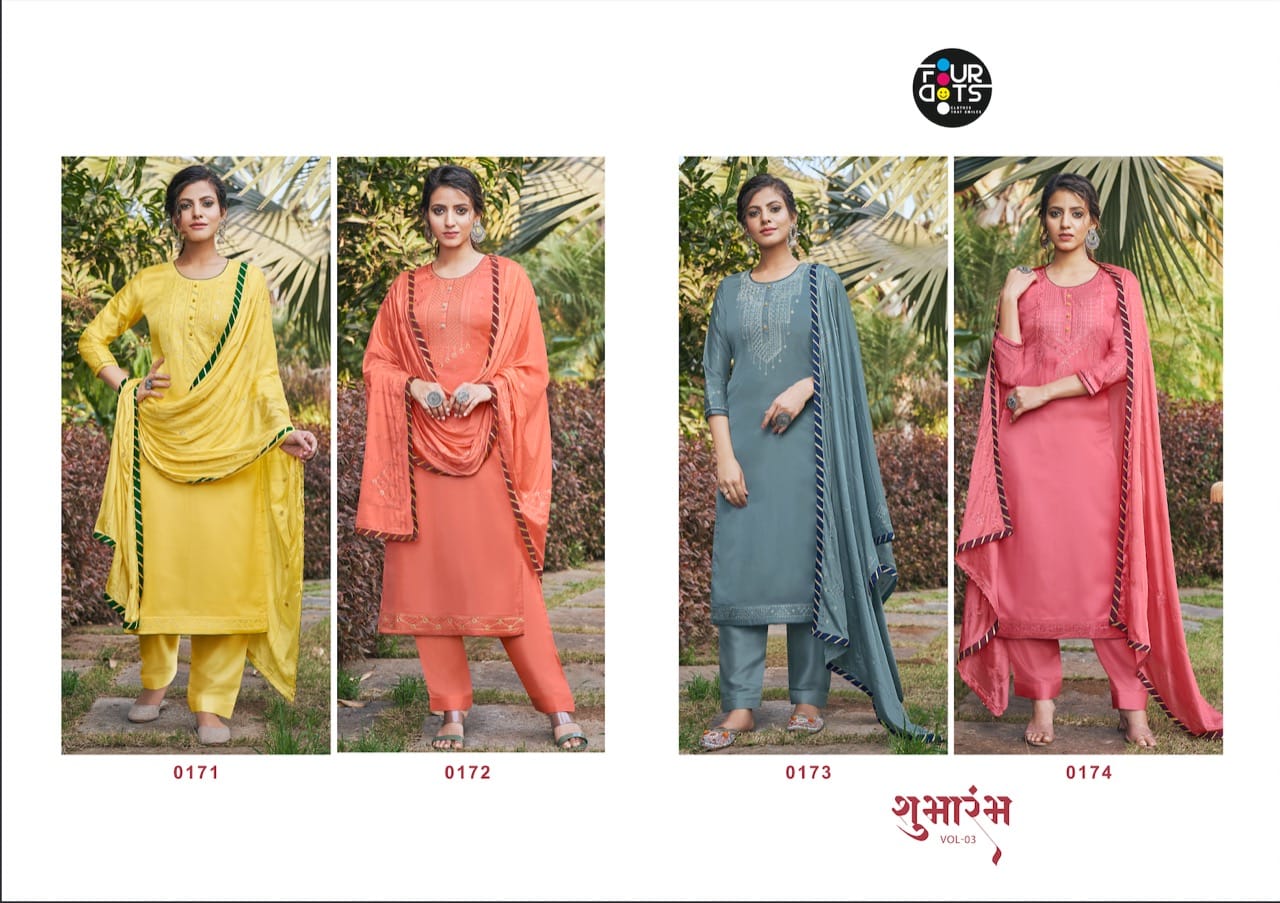 Four Dots Presents Subharambh Vol-3 Modal Satin Straight Designer Salwar Suit Wholesaler
