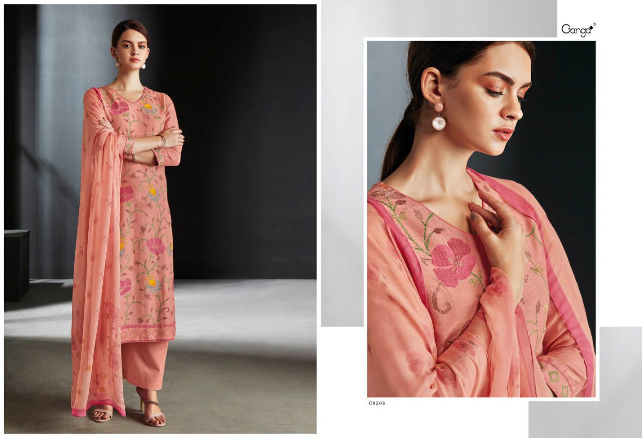 Ganga Suite Presents Nova Pure Cotton Linen Embroidery Work Salwar Suit Wholesaler