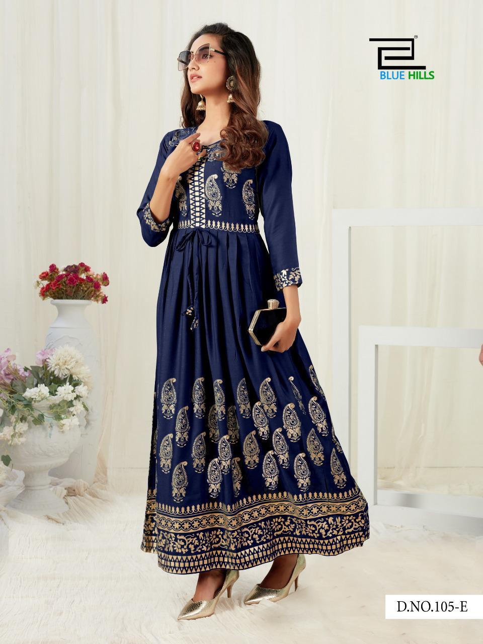 Blue Hills Presents Gold Touch Rayon Long Gown Style Designer Kurtis Cataloge Wholesaler