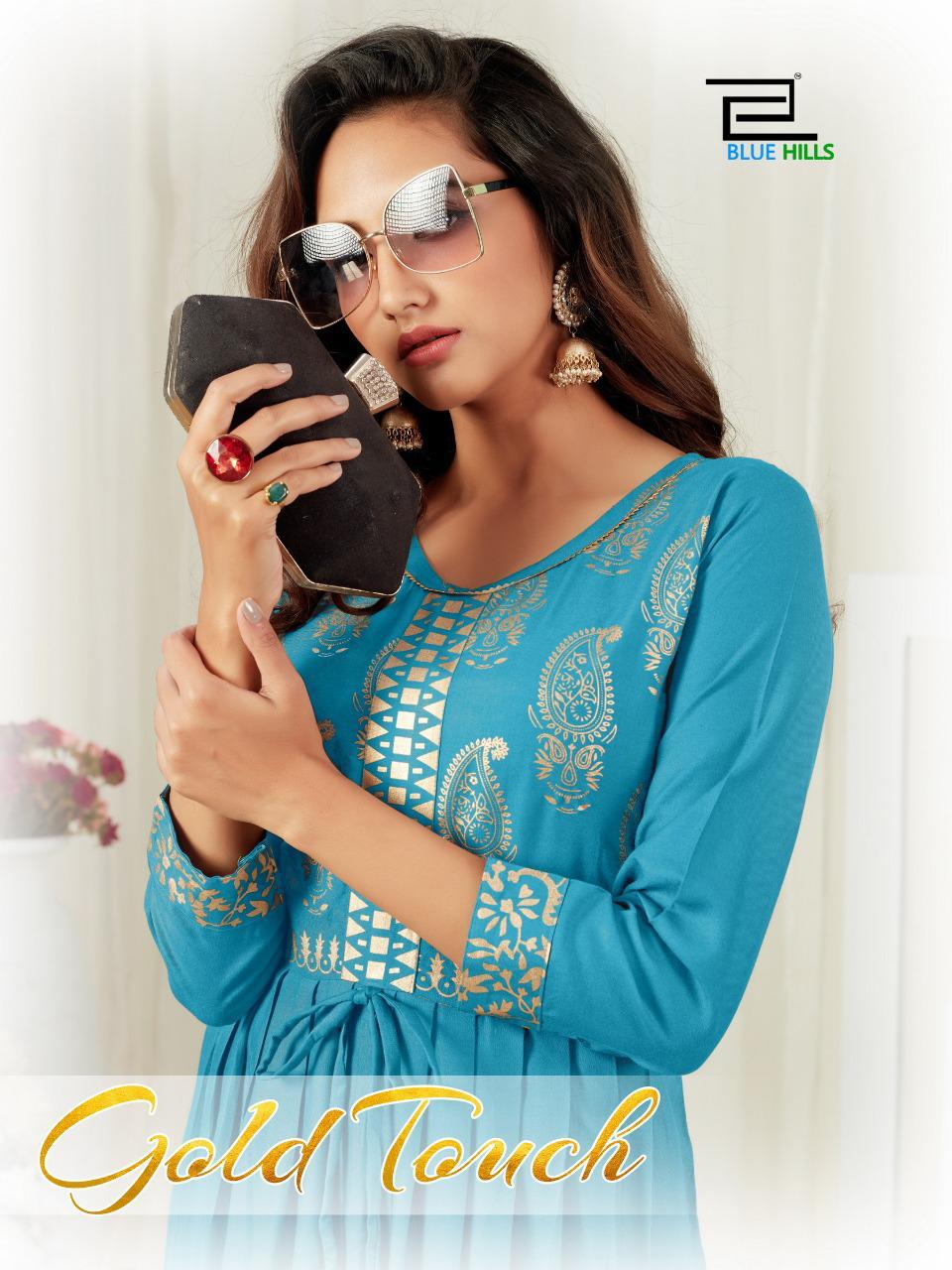 Blue Hills Presents Gold Touch Rayon Long Gown Style Designer Kurtis Cataloge Wholesaler