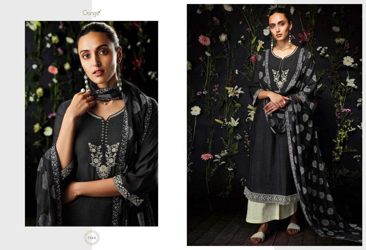Ganga Presents Antheia Pure Maslin Silk With Embroidery Work Designer Plazzo Style Salwar Suit Wholesaler