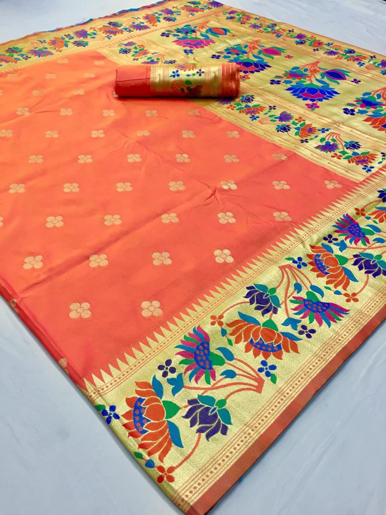 Rajtex Presents Kaarigari Silk 9001 To 9006 Series Indian Ethnic Wear Pure Paithani Silk Sarees Catalogue Wholesaler