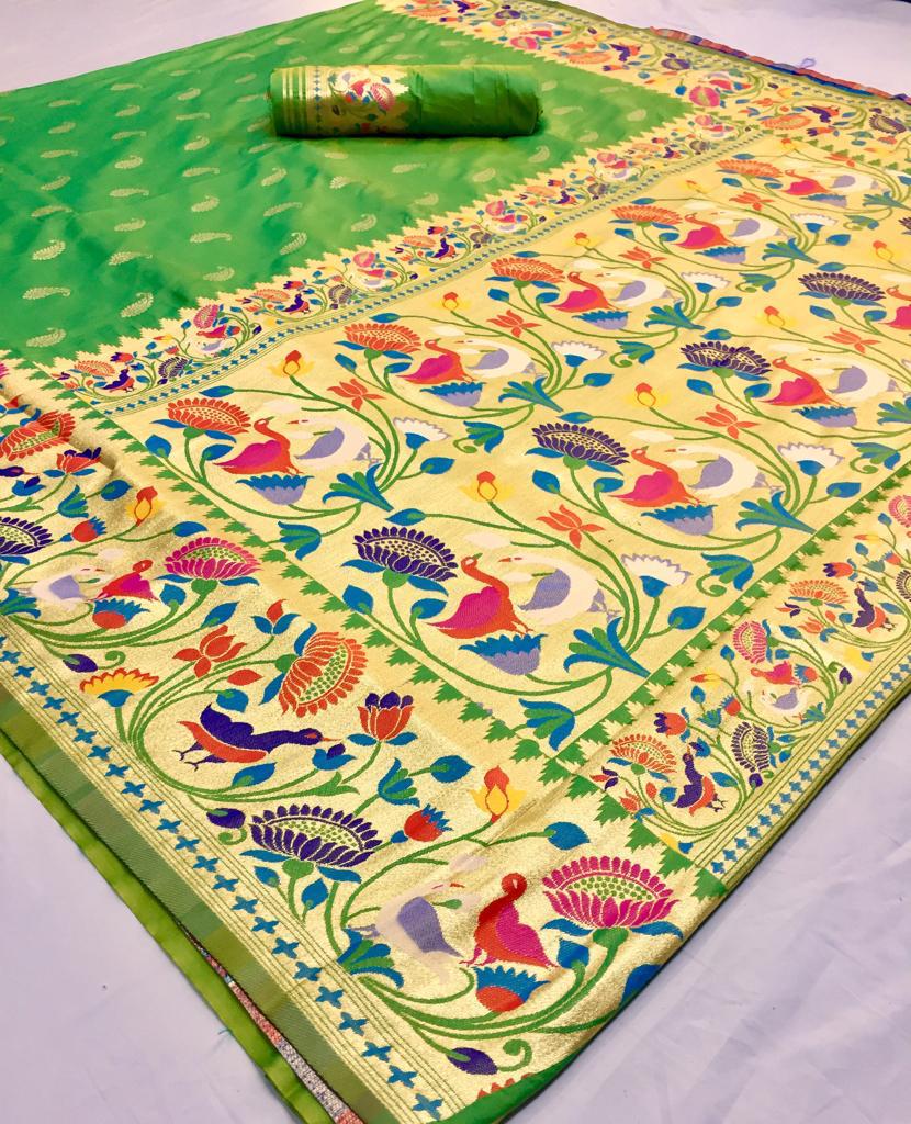Rajtex Presents Kaarigari Silk 9001 To 9006 Series Indian Ethnic Wear Pure Paithani Silk Sarees Catalogue Wholesaler