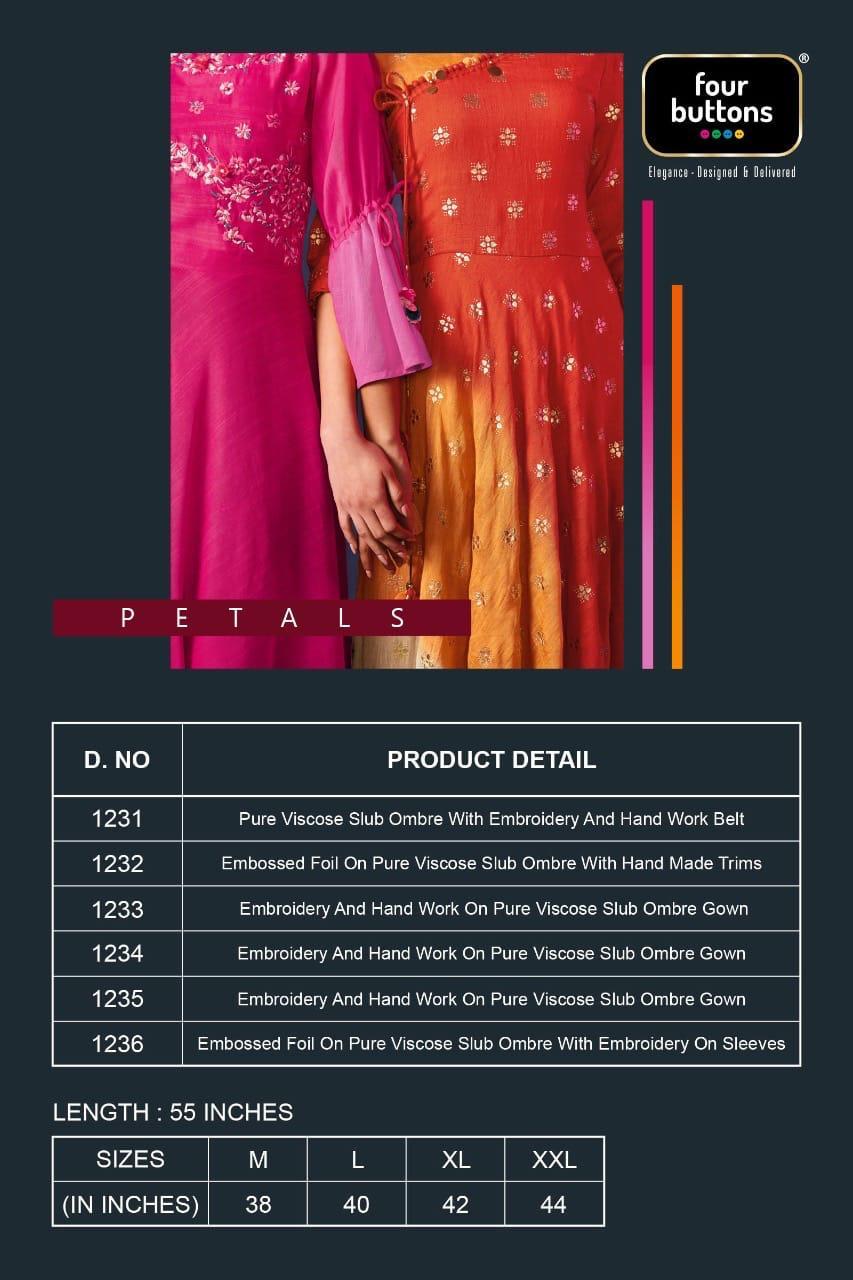 Four Buttoms Presents Petals Exclusive Party Wear Ready-made Gown Collection At Wholesale
