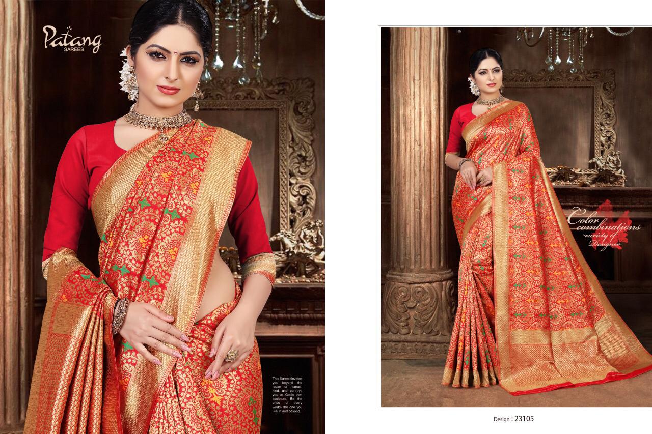 Patang Sarees Presents 23101 Series Beautiful Special Red Silk Sarees Catalog Wholesaler