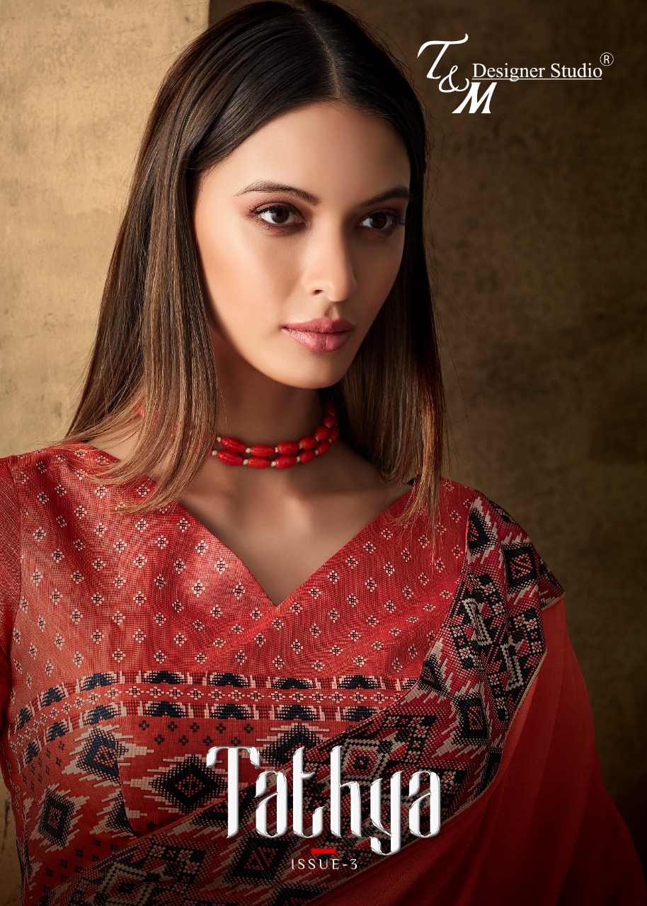 T And M Presents Tathya Vol-3 Beautiful Party Wear Simple Designer Sarees Catalogue Wholesaler