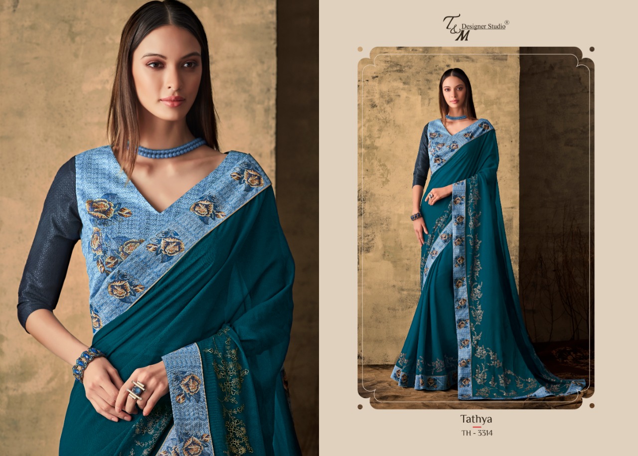 T And M Presents Tathya Vol-3 Beautiful Party Wear Simple Designer Sarees Catalogue Wholesaler