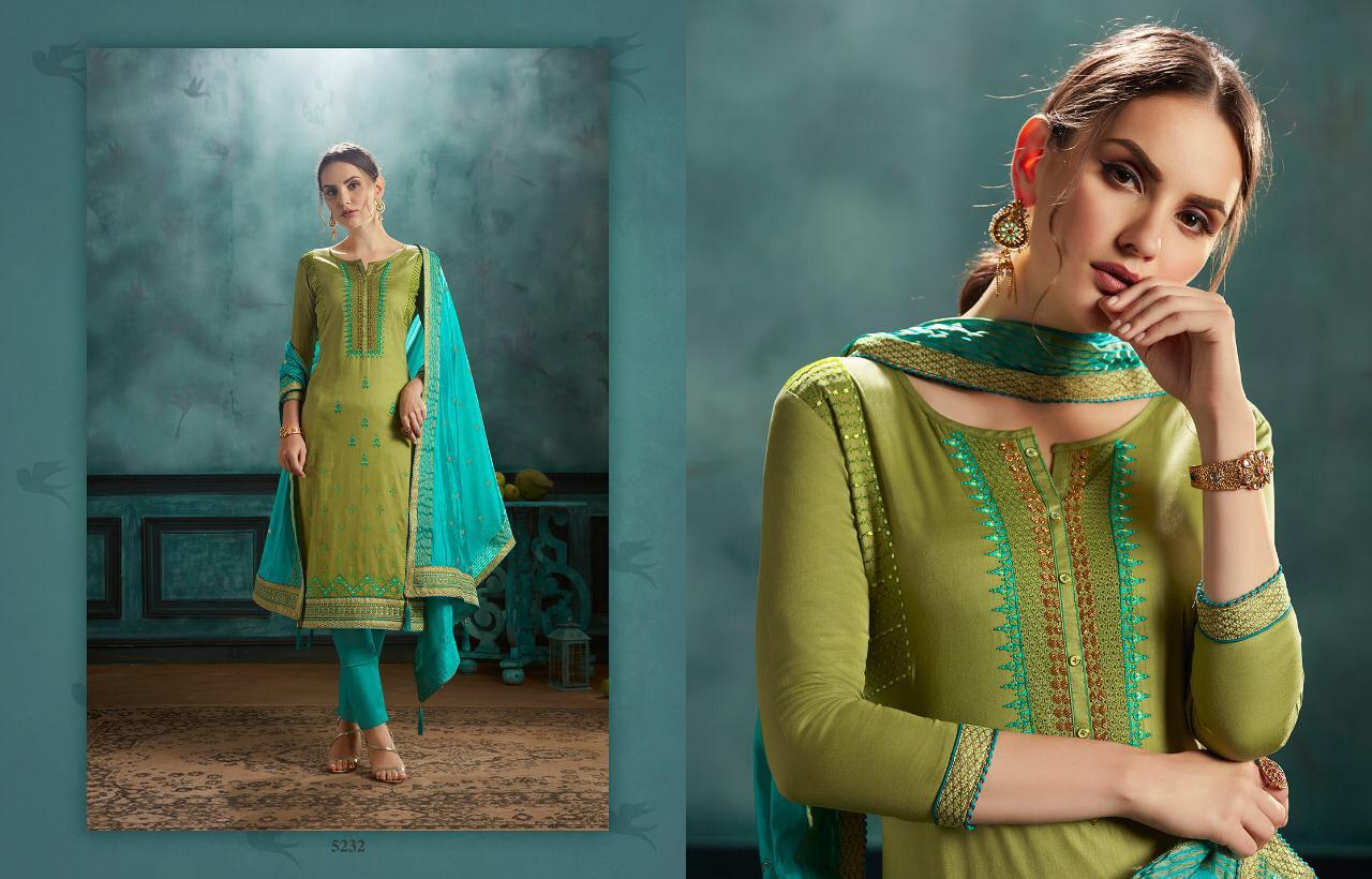 Kessi Presents Silk Shine Jam Satin With Embroidered And Khatli Work Straight Salwar Suit Catalogue Wholesaler