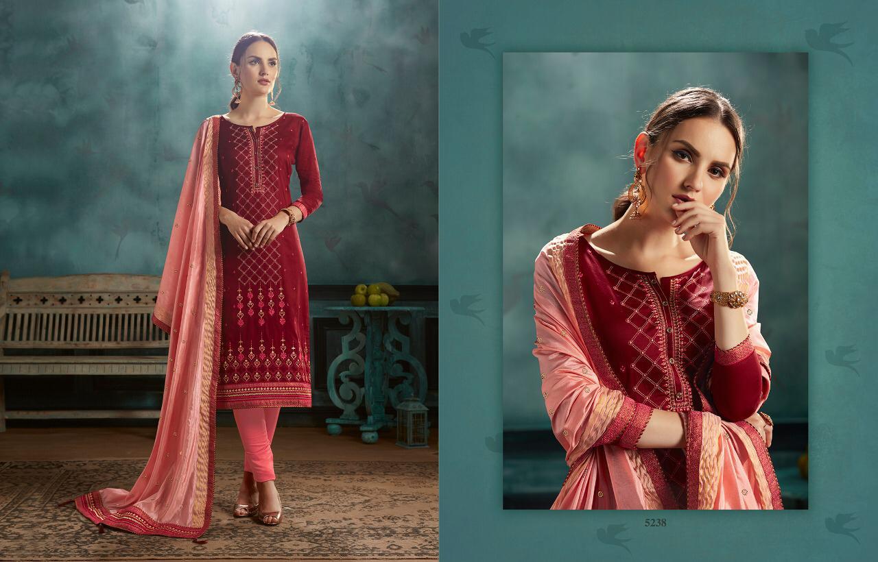Kessi Presents Silk Shine Jam Satin With Embroidered And Khatli Work Straight Salwar Suit Catalogue Wholesaler
