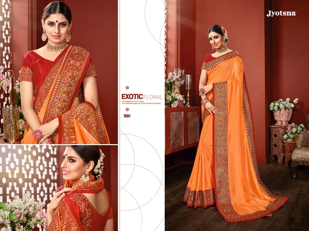 Jyotsna Sarees Presents 7001 To 7016 Series Beautiful Designer Party Wear Sarees Catalog Wholesaler