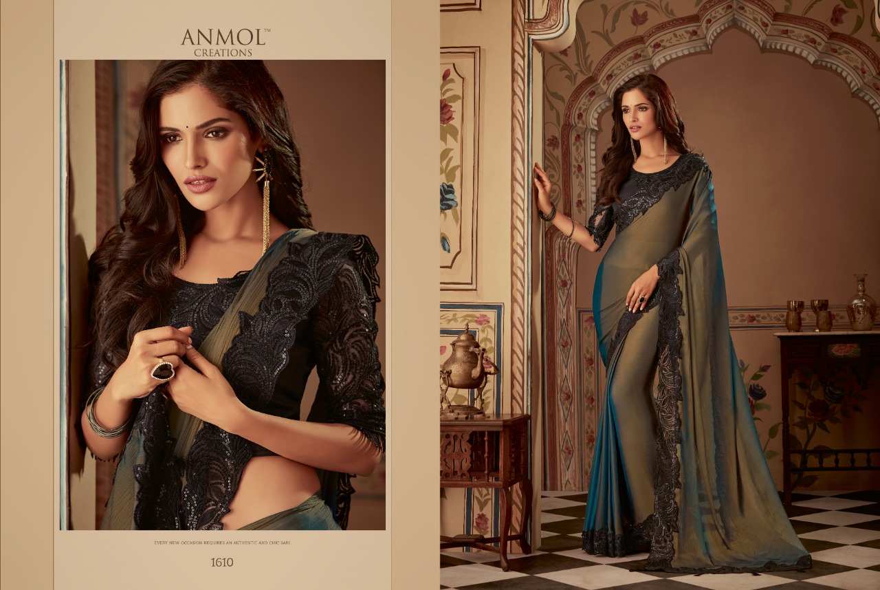 Anmol Presents Shades 1601 To 1615 Series Bollywood Style Party Wear Exclusive Sarees Catalog Collection
