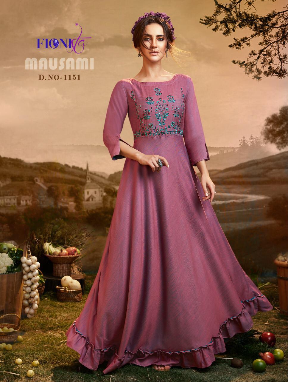 Fionista Presents Mausami Beautiful Designer Party Wear Simple Work Gown Catalogue Wholesaler
