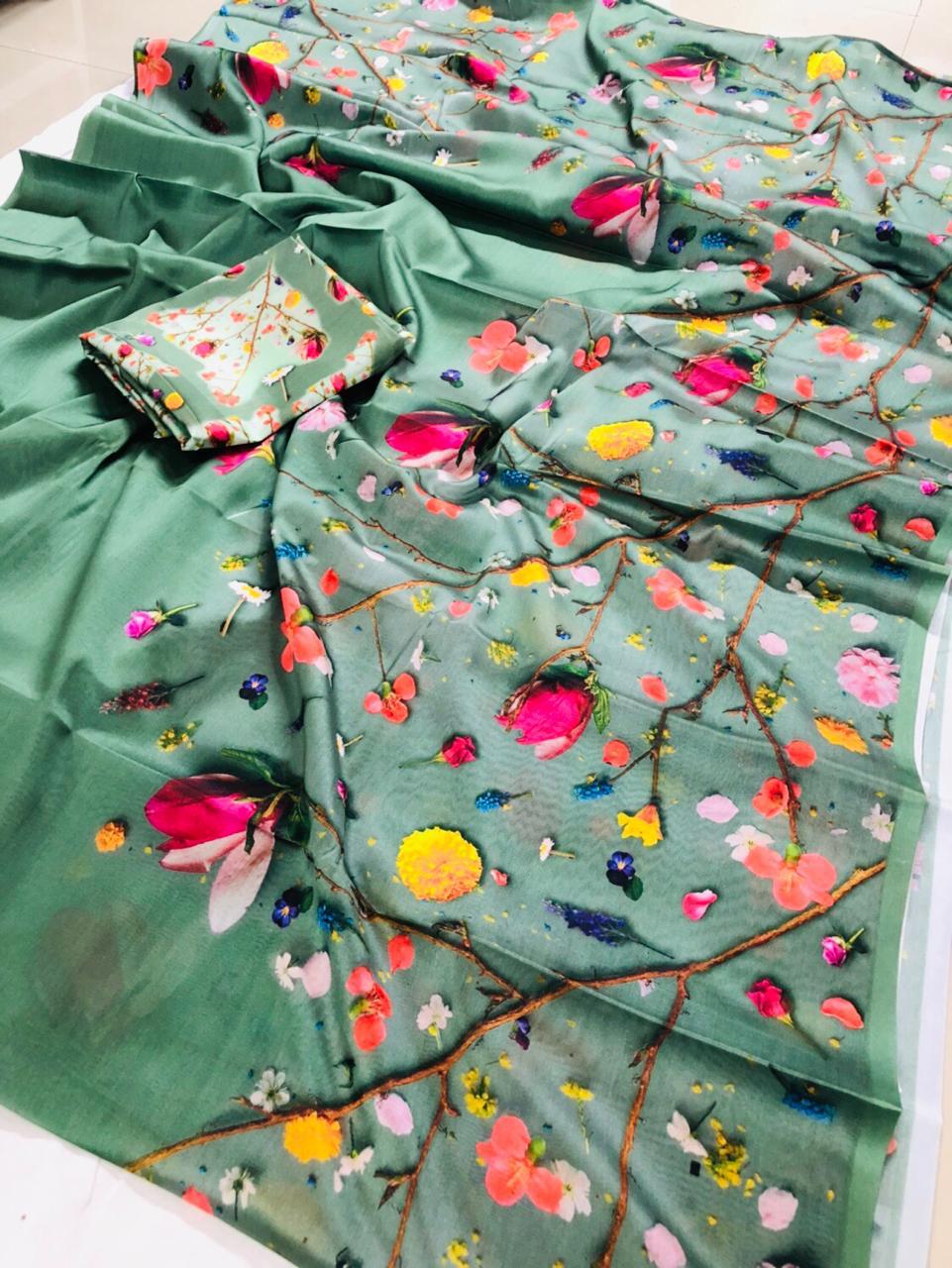 Aura Sarees Presents Digital Flower Pure Silk With Digital Printed Beautiful Sarees Catalog Wholesaler