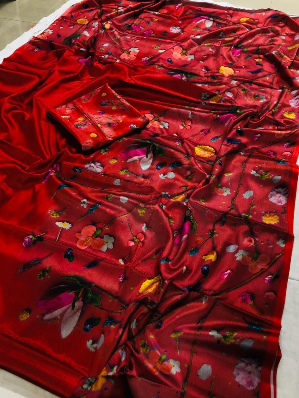 Aura Sarees Presents Digital Flower Pure Silk With Digital Printed Beautiful Sarees Catalog Wholesaler